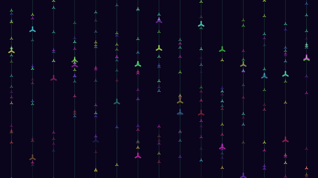 triángulos geométricos de neón con líneas en filas en degradado negro