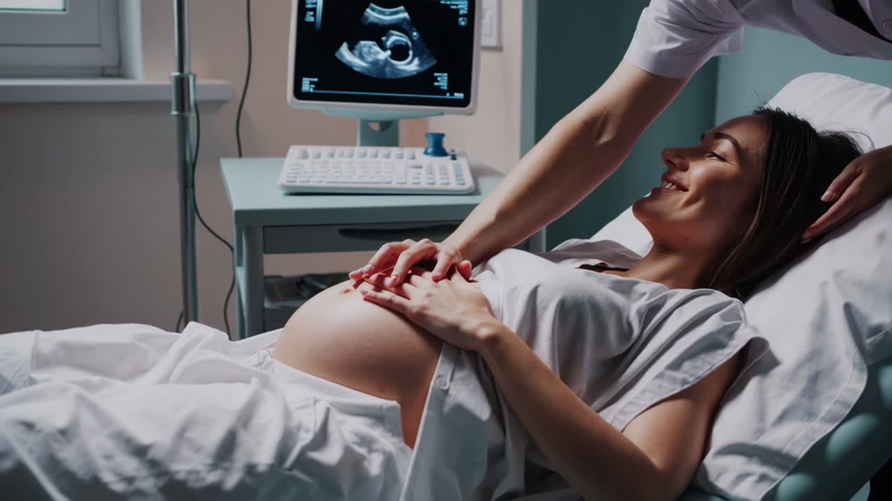 Pregnant woman at ultrasound appointment