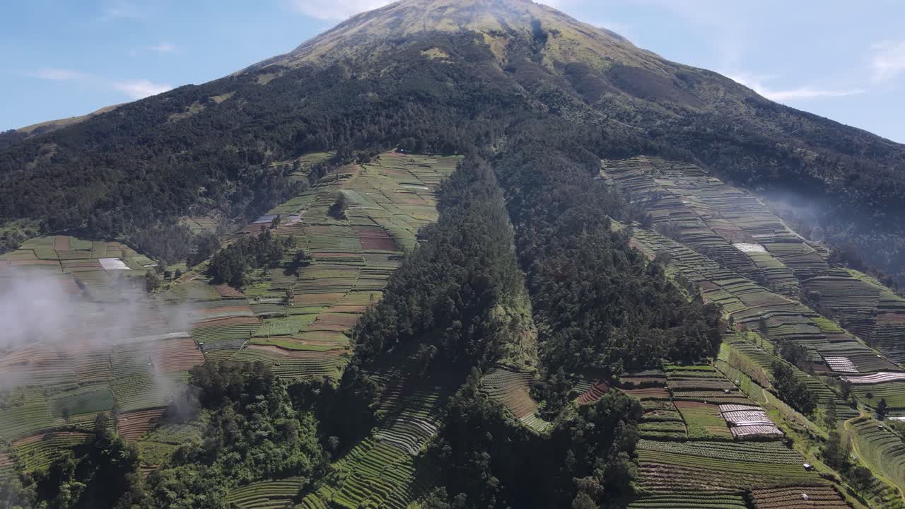 Beautiful, sunny morning aerial view of Mount Sumbing, Central Java, Indonesia