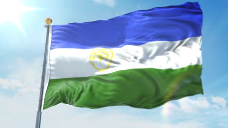 4k 3d illustration of the waving flag on a pole of country bashkortostan