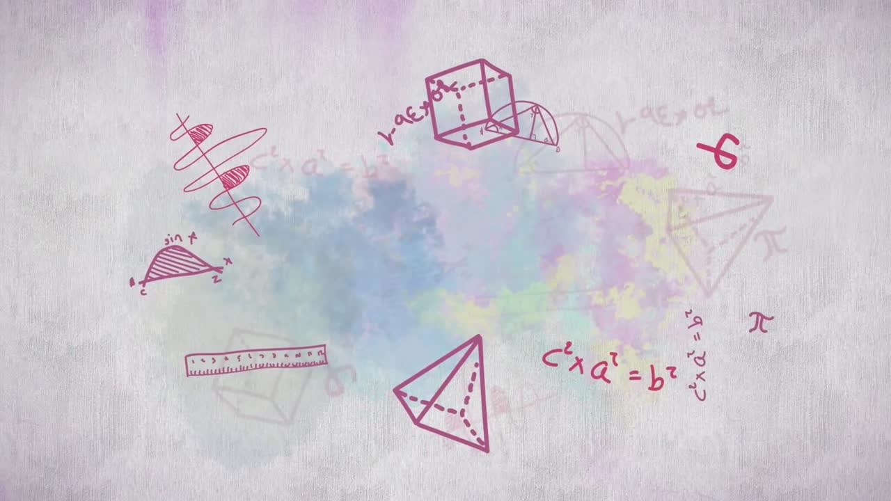 animación de dibujos matemáticos y fórmulas sobre un fondo blanco