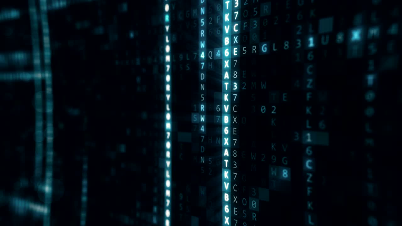 Randomly generated computer hexadecimal machine code abstract technological background of a seamless loop