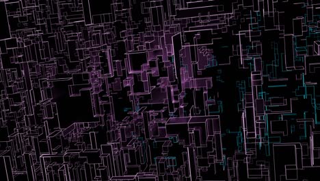background with smooth animation of rotating cubes and rectangles in neon light.
