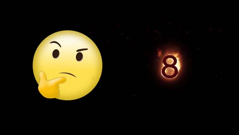 Animation-of-emoji-icon-and-number-eight-on-black-background