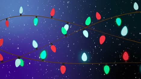 composición de video con nieve sobre las luces coloridas de navidad