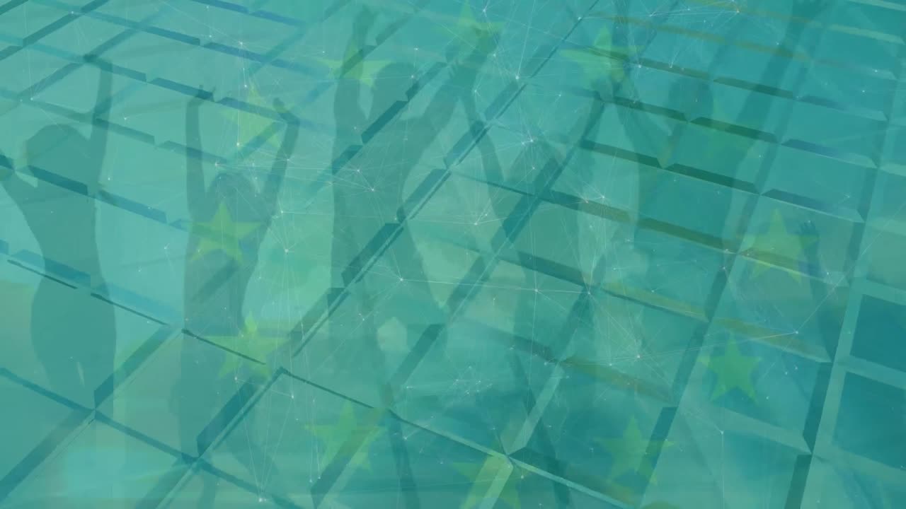 다양한 사람들의 실루 위에 연결 네트워크와 eu 발의 애니메이션