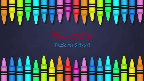 Welcome-back-to-school-text-against-multiple-colored-crayons-on-blue-background