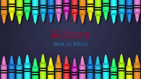 bienvenidos de vuelta a la escuela texto contra varios lápices de colores en fondo azul