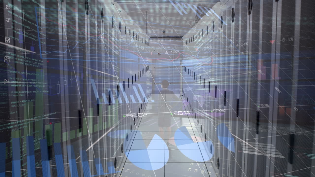 Animation of data processing over server room