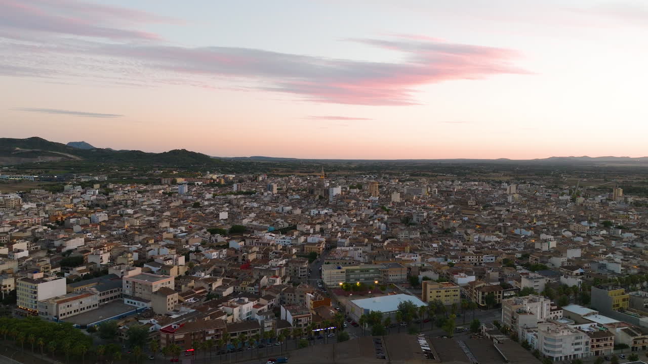 Aerial View of a Spanish Town at Sunset