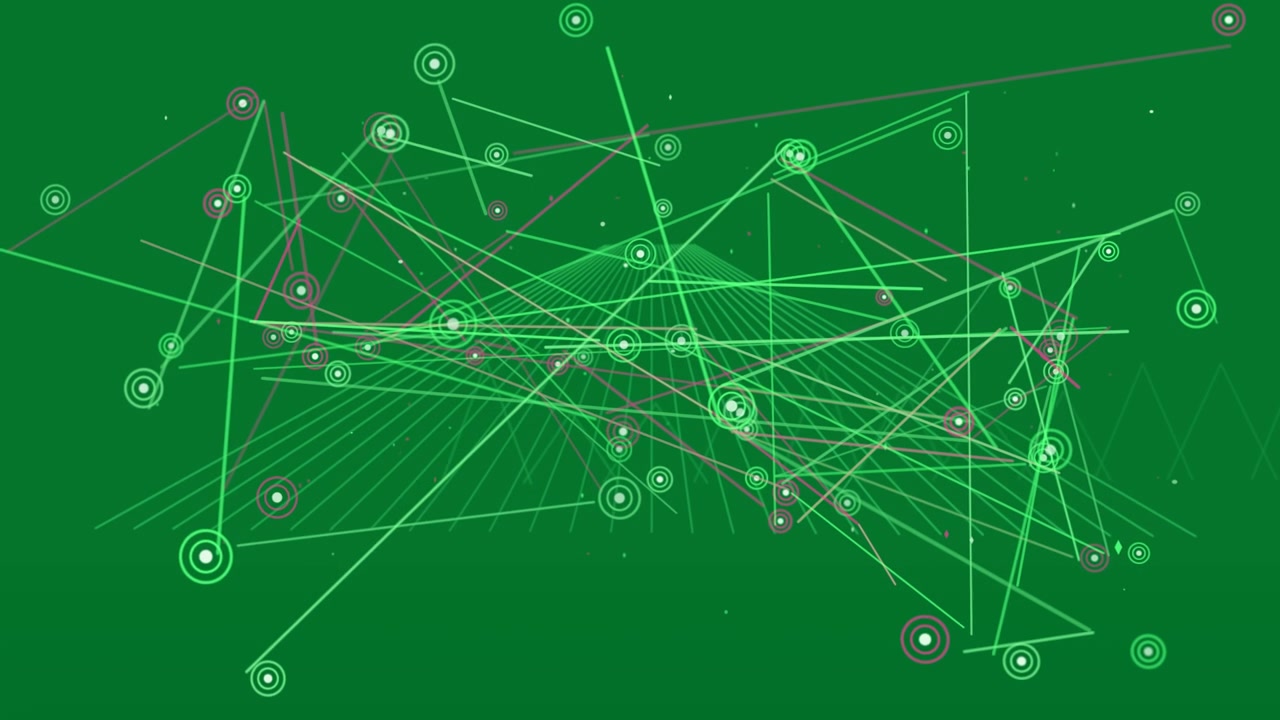 Mesh glowing starting net growing green pink nodes pulsing linking showing data on clear background
