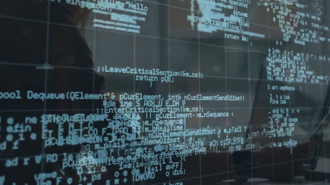 노트북을 사용하는 백인 남자의 중간 부분에 대한 데이터 처리 애니메이션