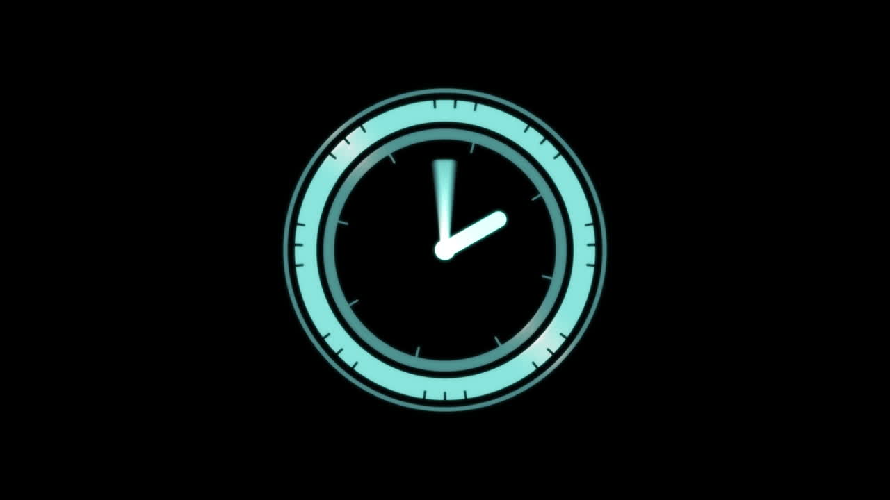 Animation of clock with moving hands on black background