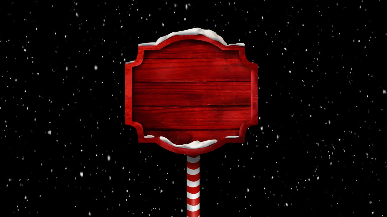 Sign board and snow falling