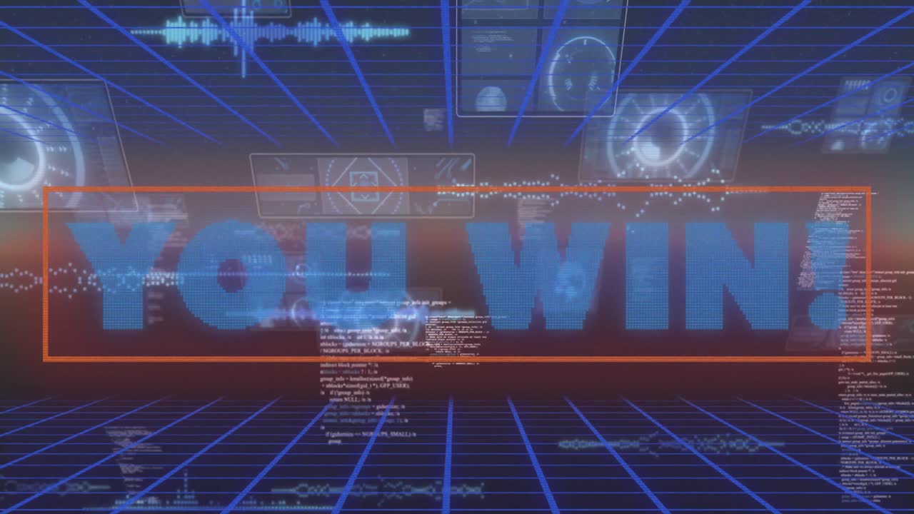 당신이 떠다니는 화면으로 디지털 추상 공간에서 승리하는 애니메이션