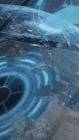 animación de visores escaneando sobre la cuadrícula azul con el planeta tierra