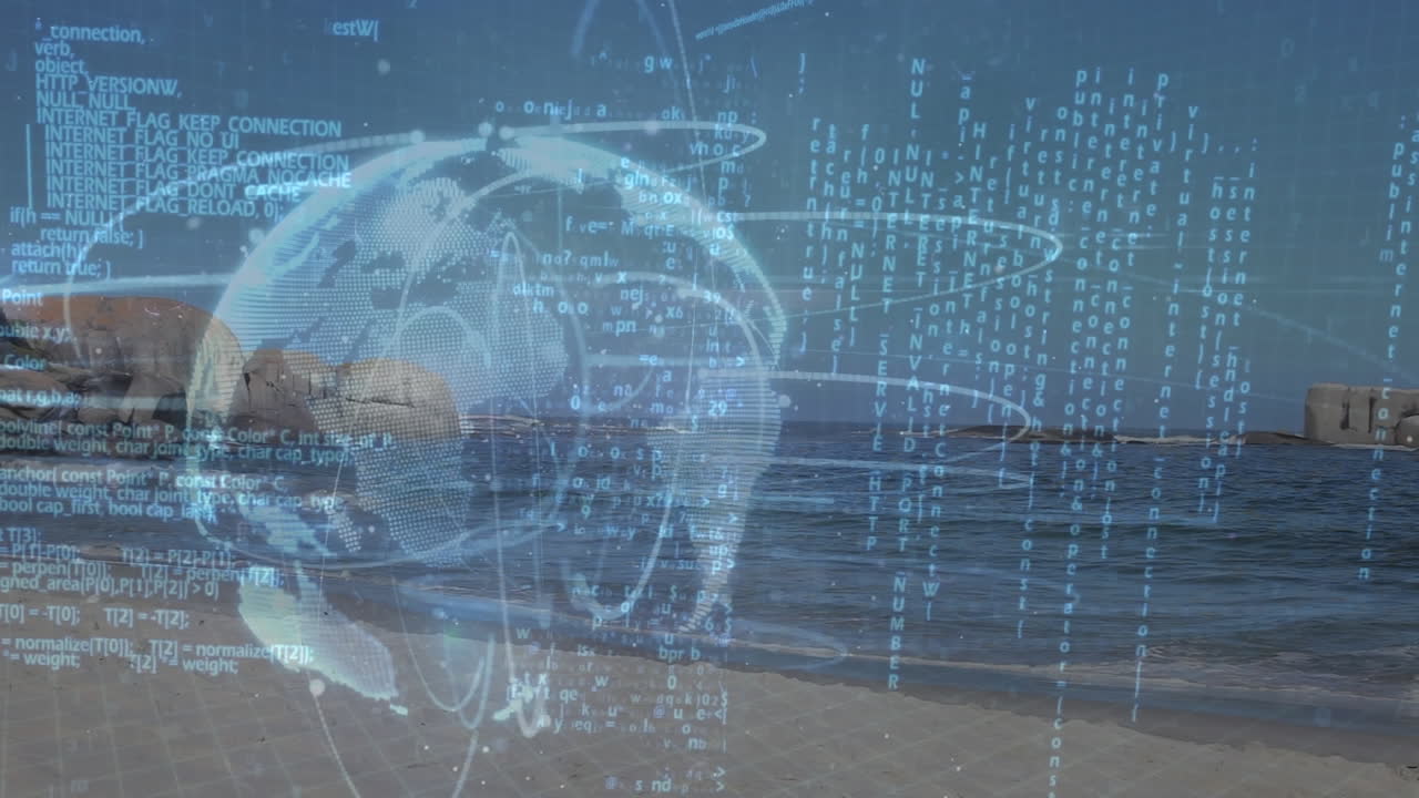 지구와 데이터 처리와의 연결 네트워크의 애니메이션