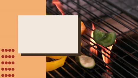 White-blank-board-and-orange-stripe-against-vegetables-on-BBQ-grill--