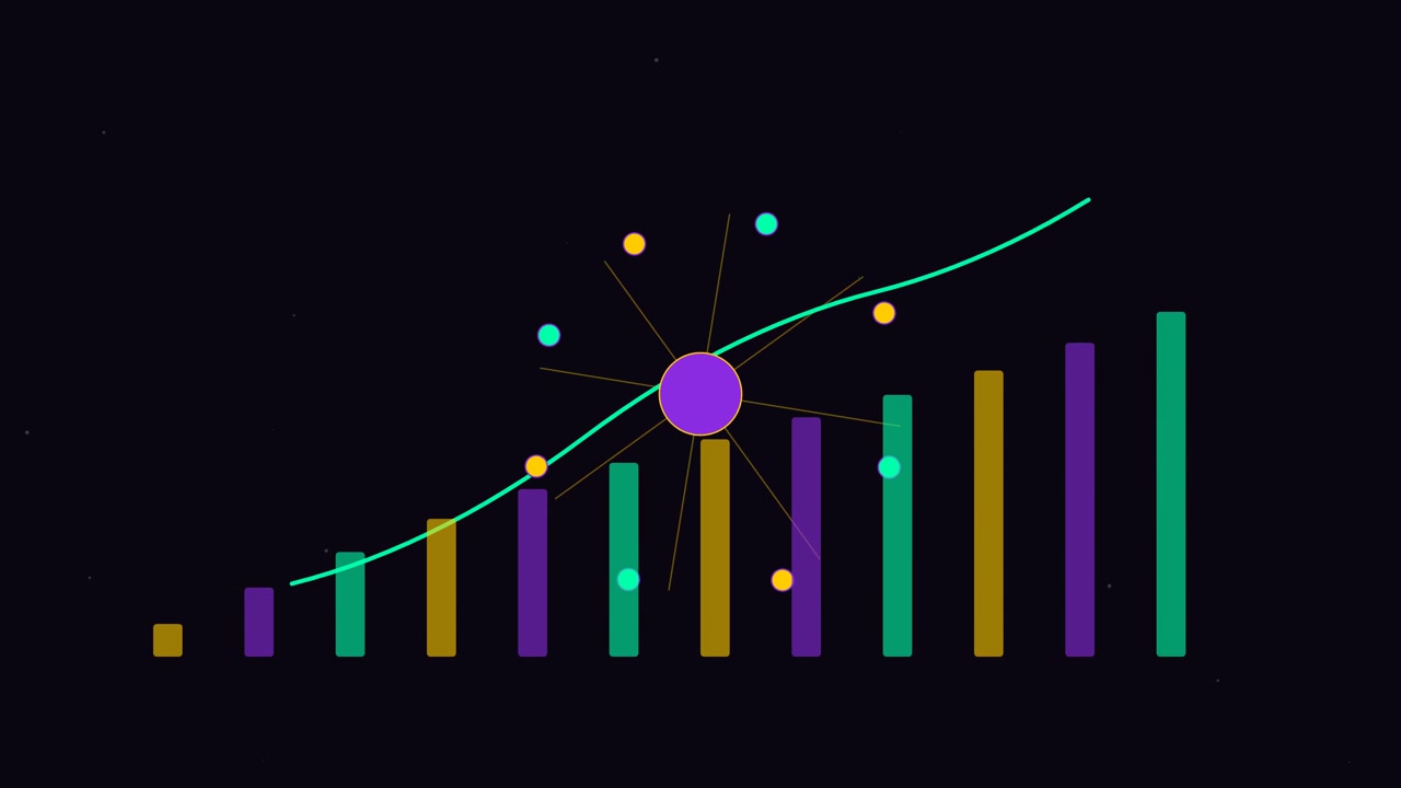 Animated Bar Chart with Growing Trend Line and Network Node