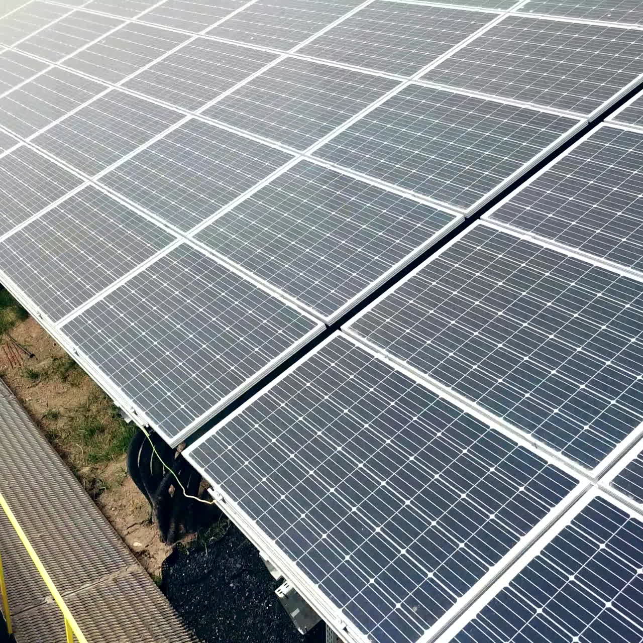 Aerial view of Solar panels. Photovoltaic power supply systems. Solar power plant.Source of ecological renewable energy.