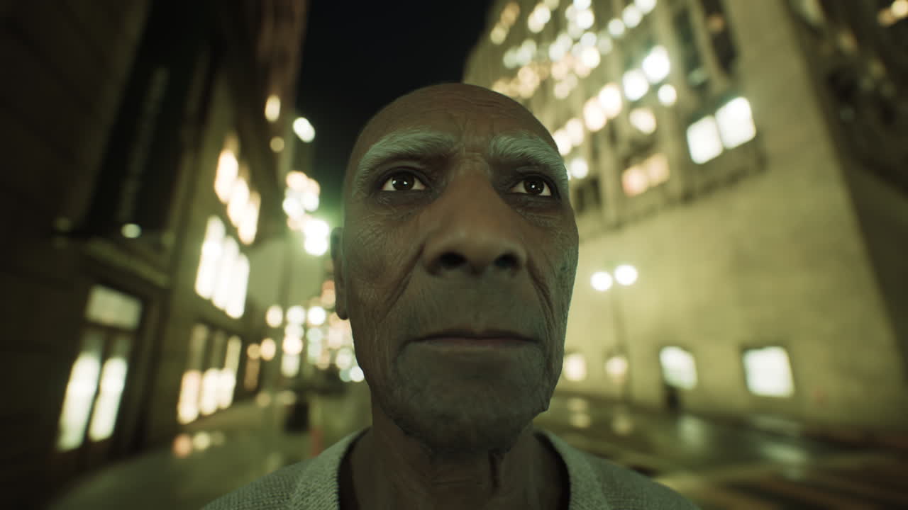 anciano asiático en la gran ciudad por la noche