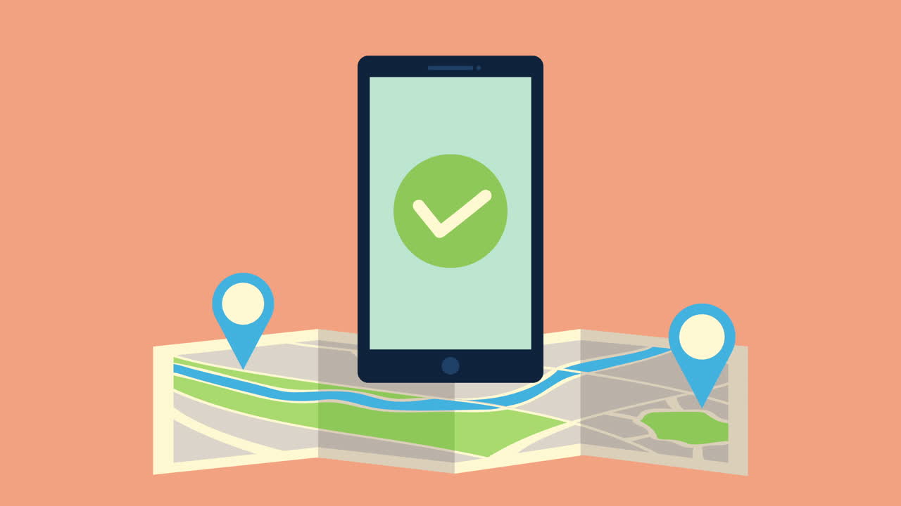 animación del servicio de entrega de mapas en papel para teléfonos inteligentes