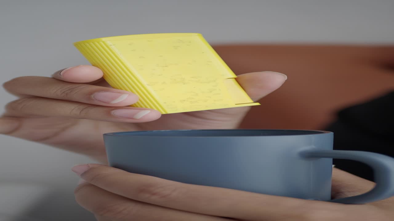 vertiendo edulcorante a mano en una taza