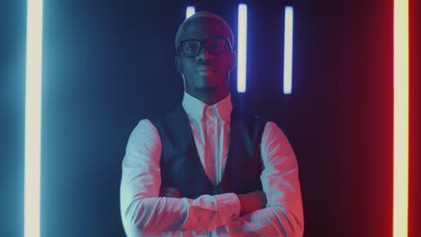 confident man in neon light