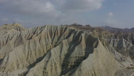 aerial rising view of epic arid mountain landscape of balochistan