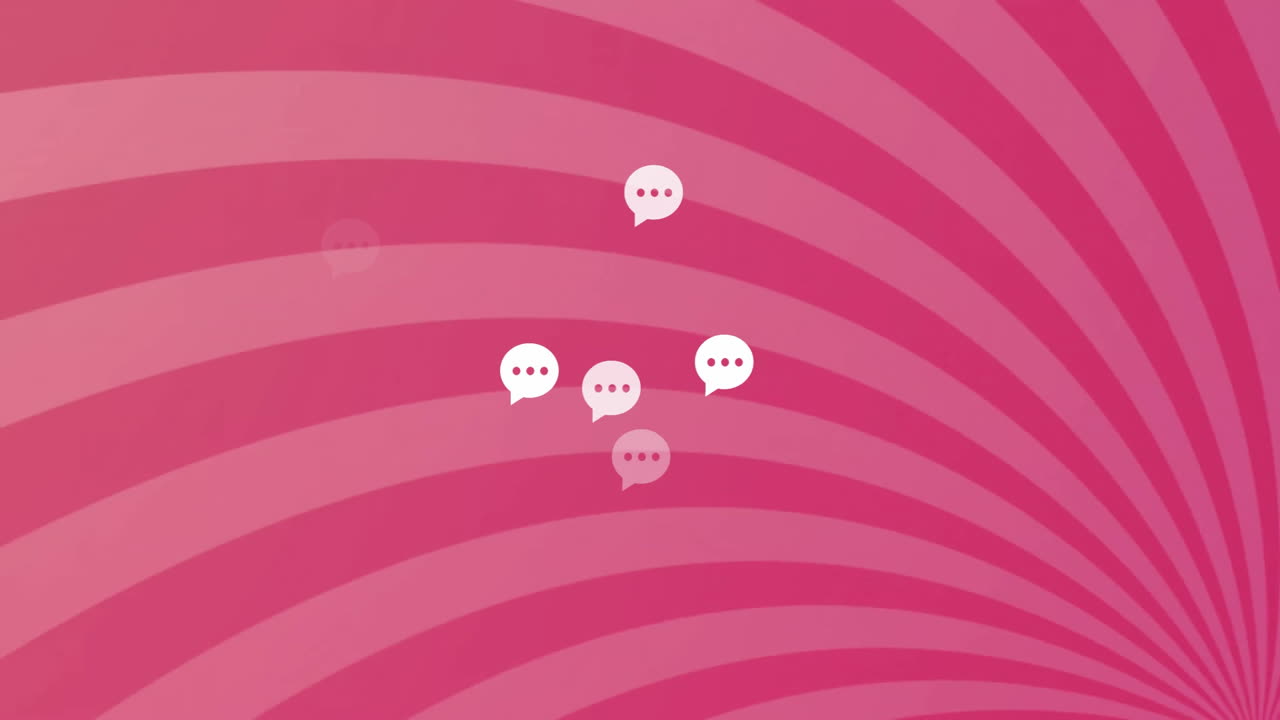 Chat bubbles with ellipses over pink swirling background animation