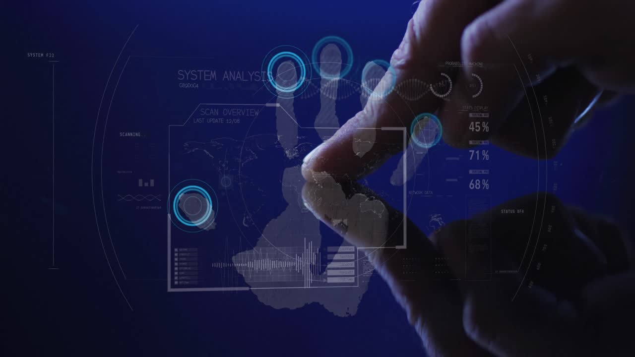 Animation of data processing and biometric finger reading