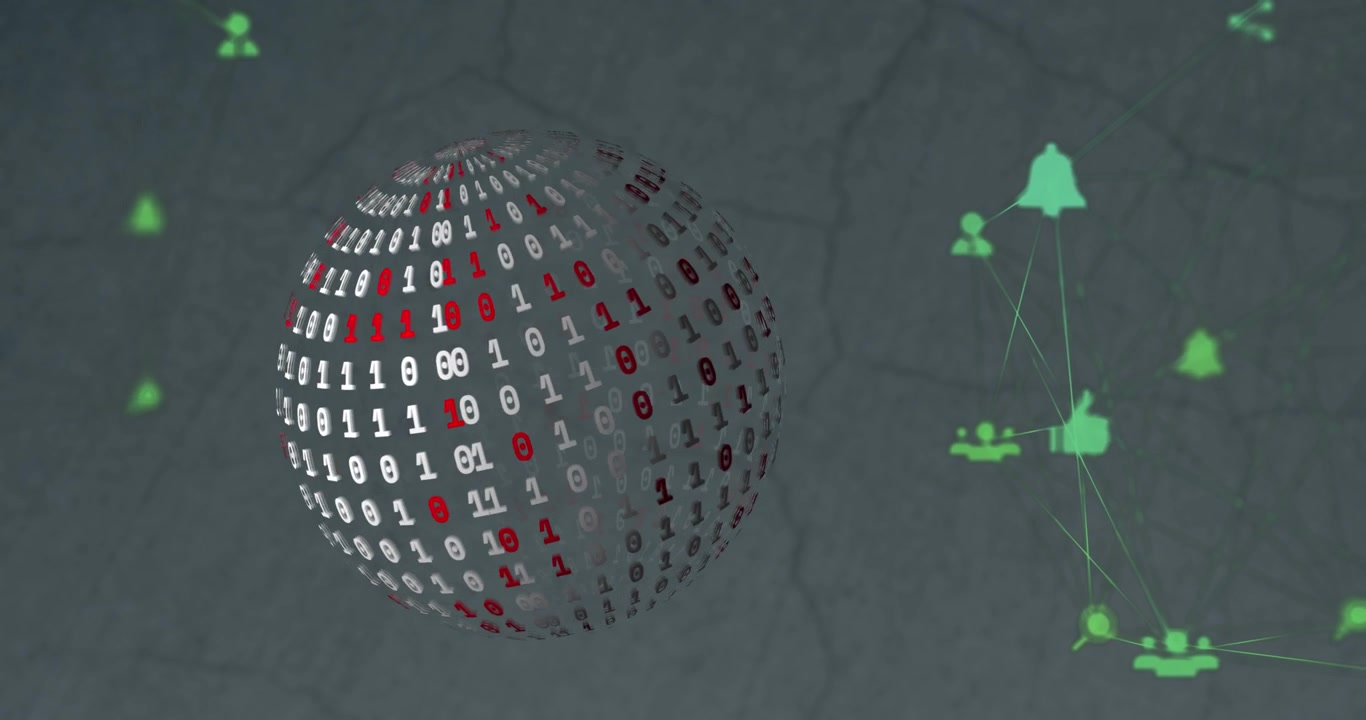 Digital Binary Code Sphere with Social Media Network Connections
