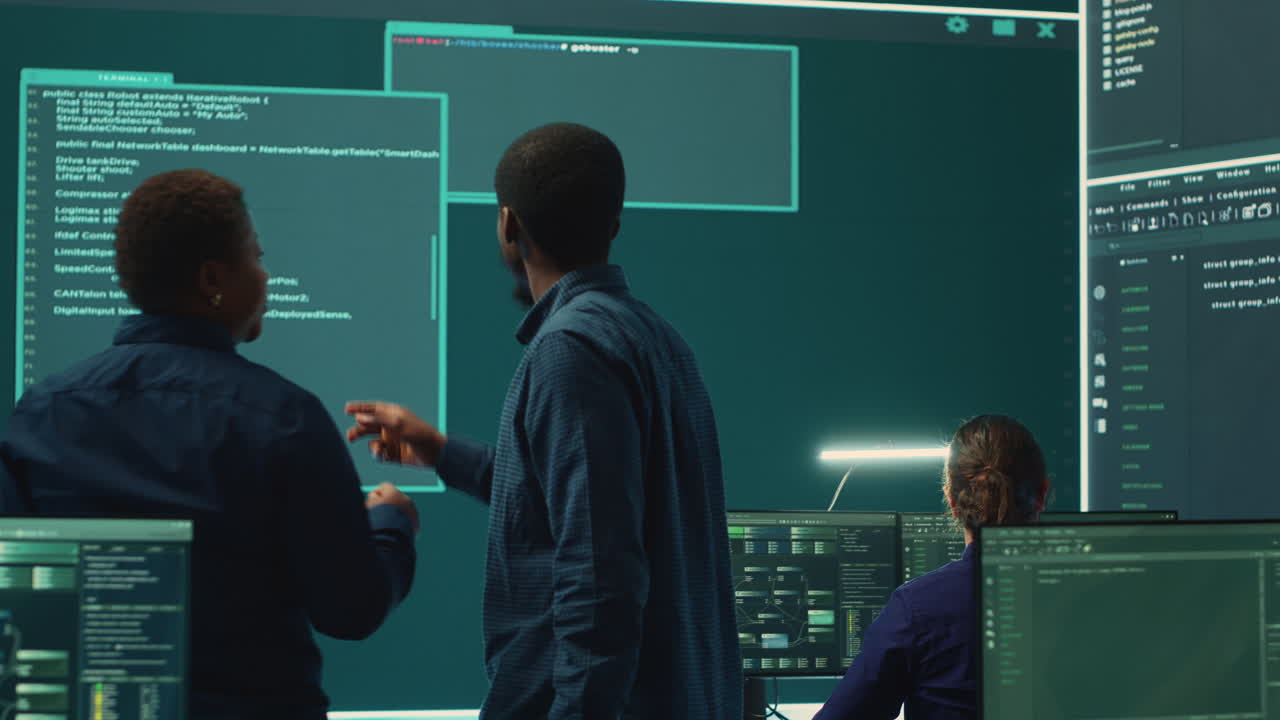 Cyber security team conducting cyber surveillance in governmental control room