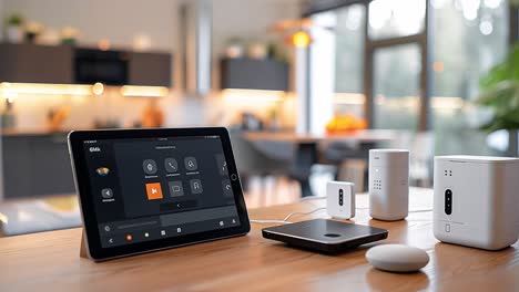smart home devices on kitchen counter