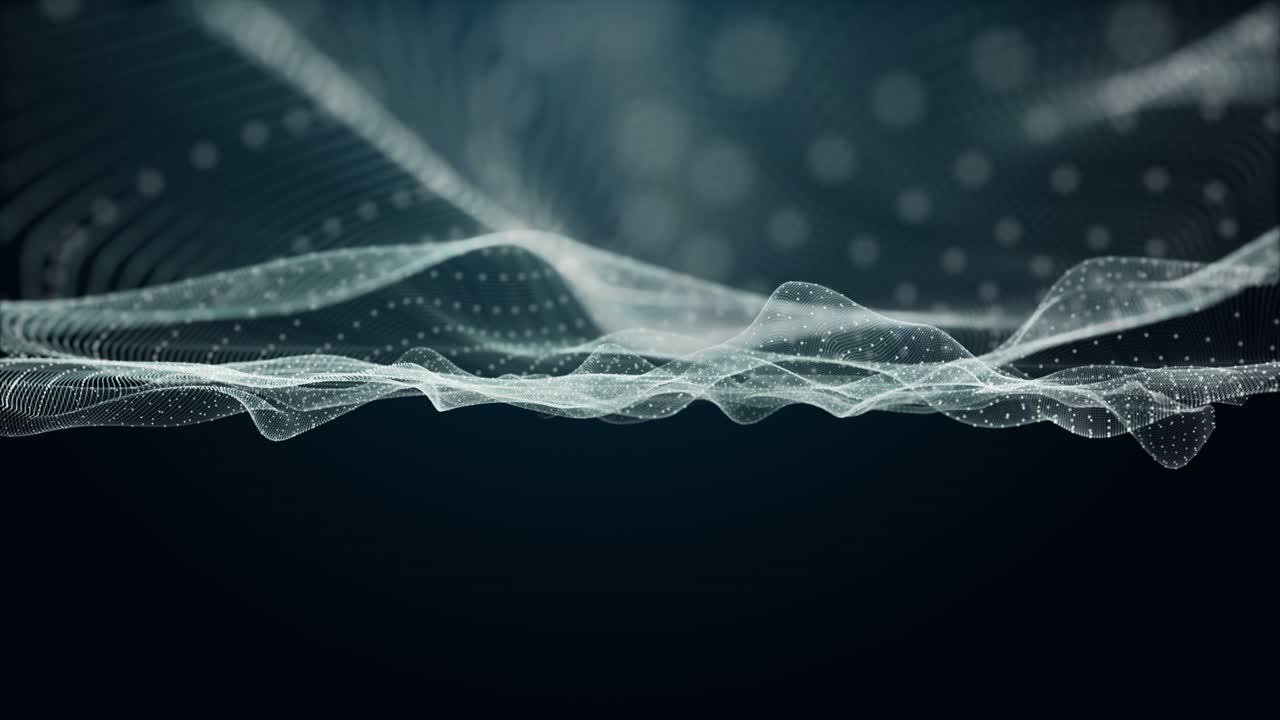 animación futurista con objeto de onda de partículas en cámara lenta, 4096x2304 bucle 4k