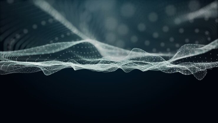 Futuristic animation with particle wave object in slow motion, 4096x2304 loop 4K