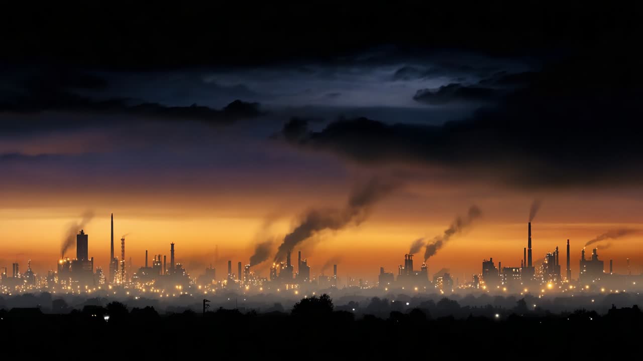 밤의 산업 도시 풍경