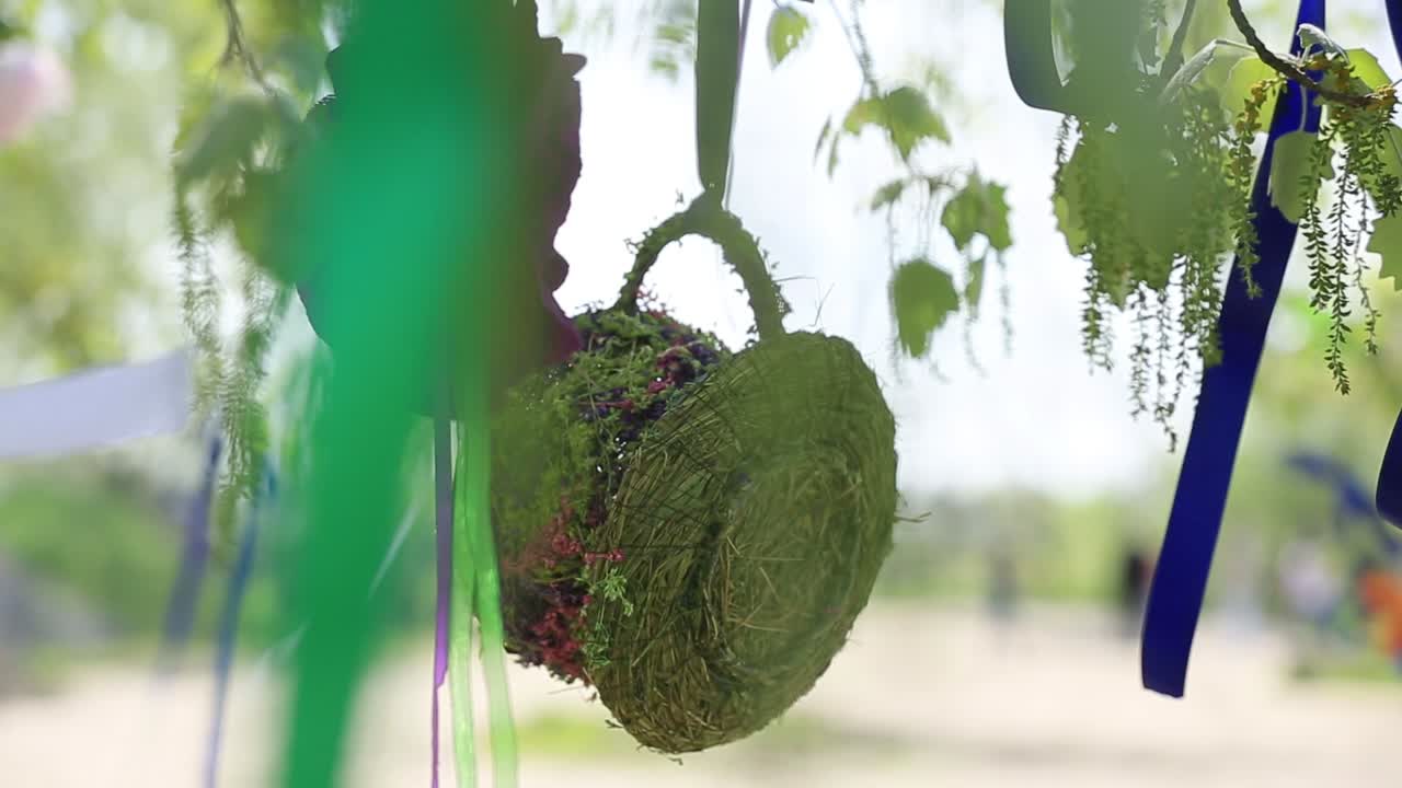 Decorations outdoors for a photoshoot. The art of floristry. Composition of artificial flowers.