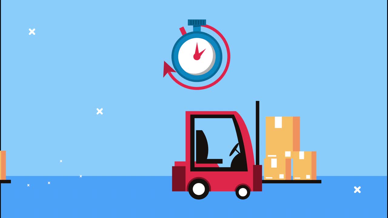 liefer-logistikdienst mit chronometer und gabelstapler