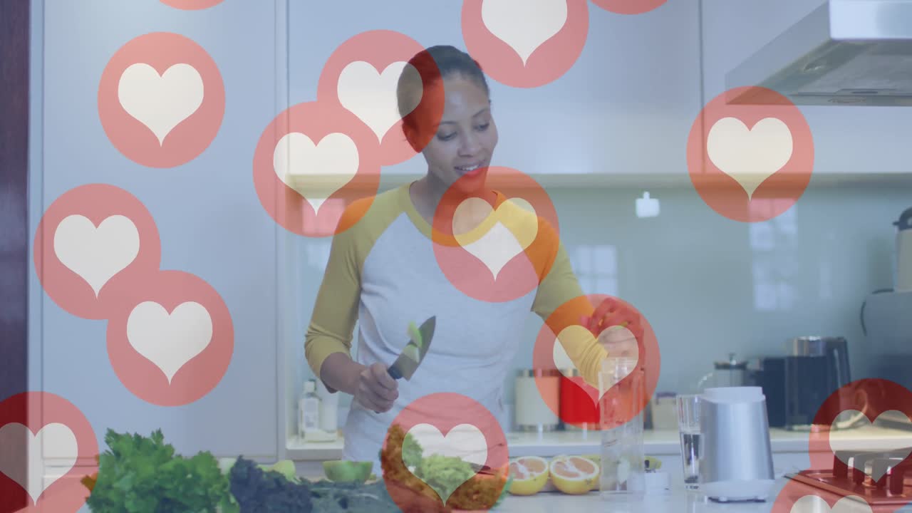 부 ⁇ 에서 아프리카계 미국인 여성 위에 심장 아이콘의 애니메이션