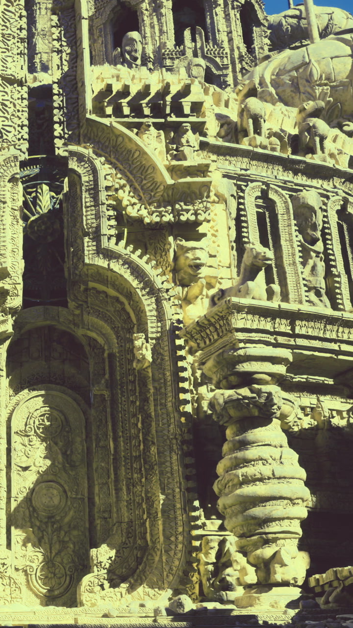 Carved stone structures show detailed craftsmanship at a historic site in india
