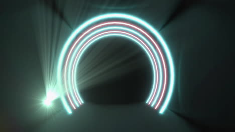 creating futuristic tunnel effect, glowing neon arches with light beams in animation