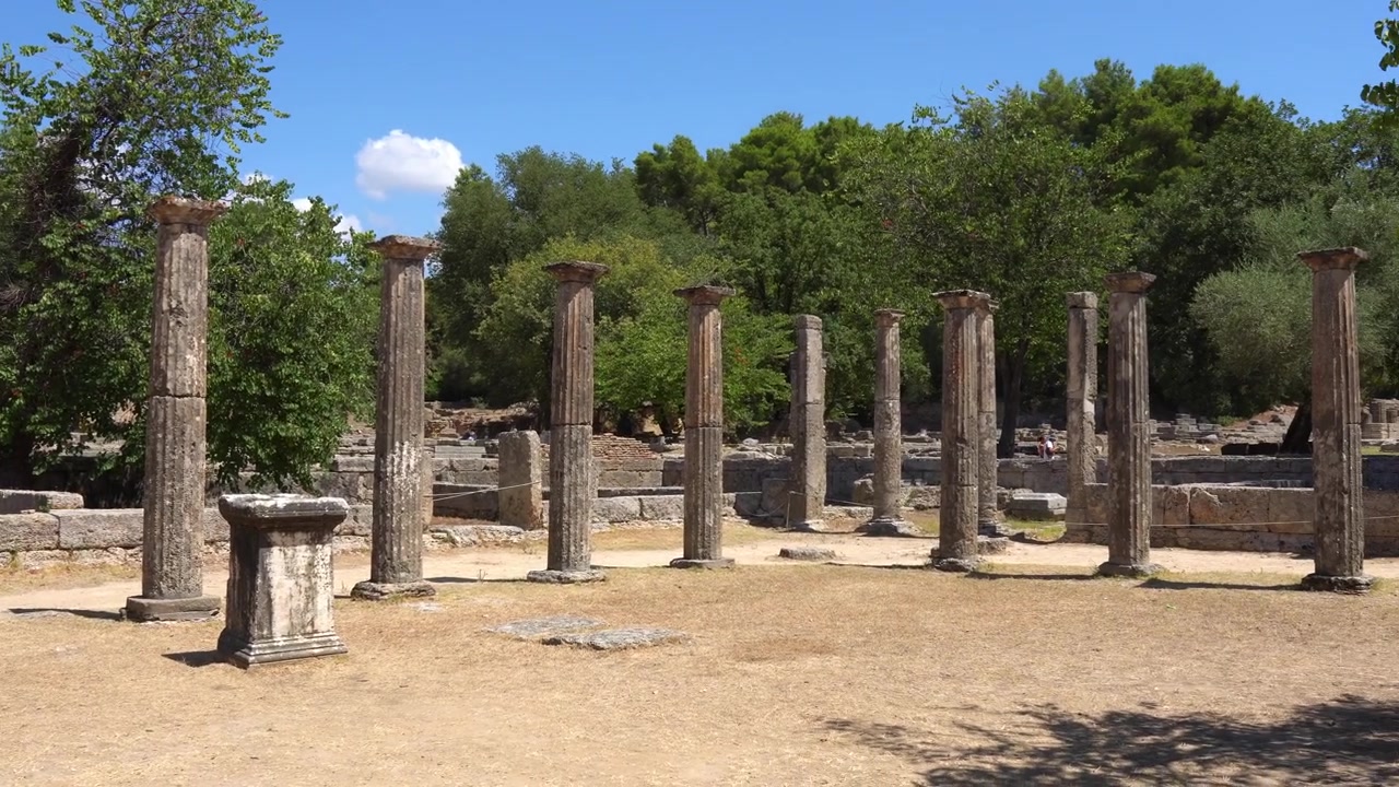 Ancient Olympia gymnasium at archaeological site ruins in Greece