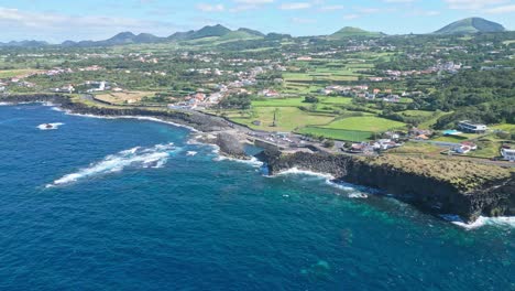 coastal view of miradouro das pedras negras, são miguel island, azores, lush green landscape