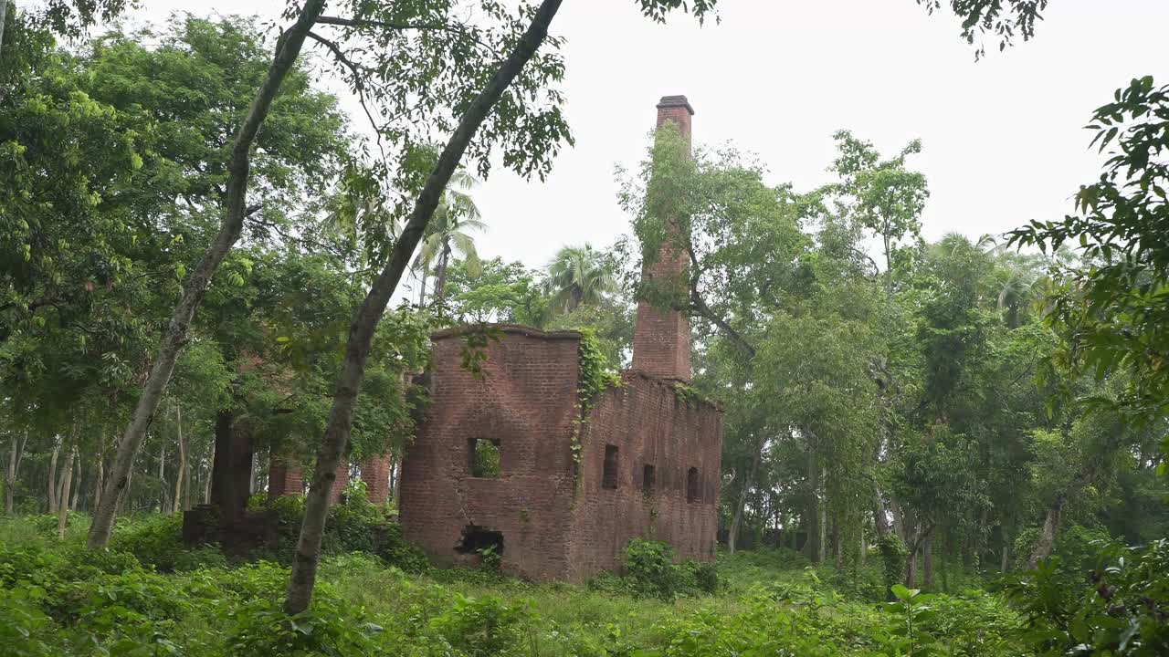 la fábrica de nilakuti o índigo construida durante el dominio británico hoy se encuentra en un estado en ruinas y abandonado en el bosque