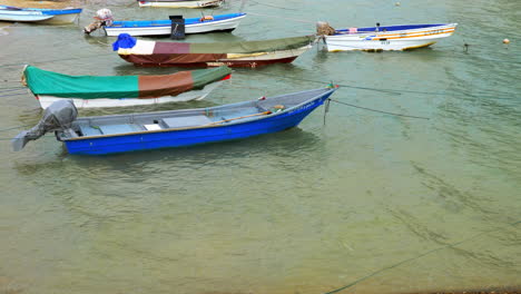 fishing boats anchored on the shores in fishing village