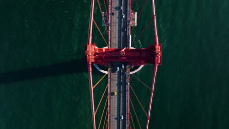 Overhead-View-Of-Vehicles-Driving-At-Golden-Gate-Suspension-Bridge-In-San-Francisco,-California