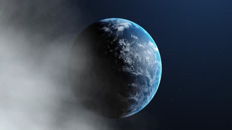 Animation-of-cloud-of-smoke-over-spinning-planet-earth