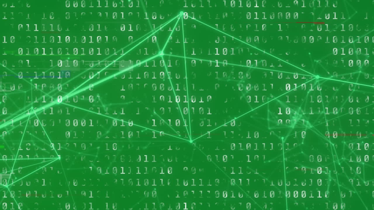 연결 네트워크의 애니메이션 바이너리 코딩 데이터 처리 녹색에