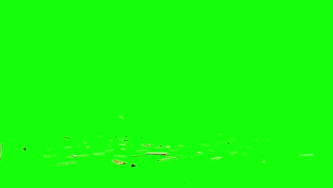 combine pieces of wood and rock exploding and scattering on green screen background surface